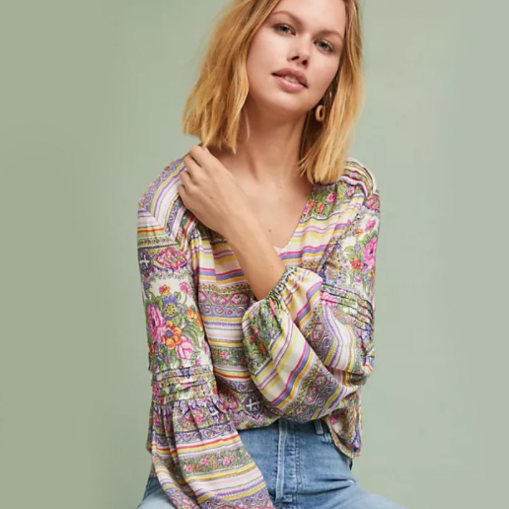 Maeve Anthro Ceresco Peasant Boho Top long Sleeve